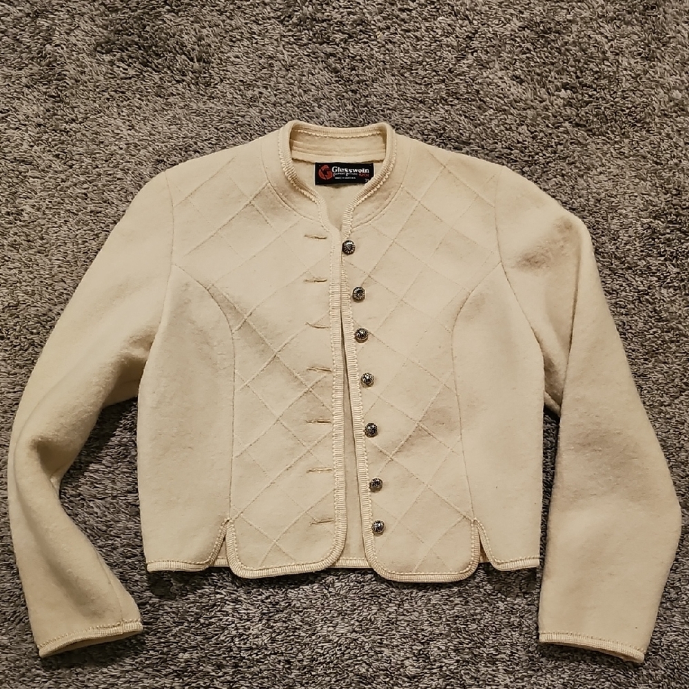 STUNNING VINTAGE GIESSWEN Women's Cream Quilted Wool Crop Jacket